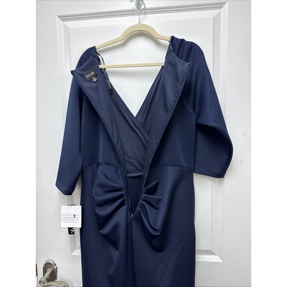 Xscape Women Dress Size 18W Blue Ruched Side V Neck Scuba Cocktail Gown New - Picture 9 of 13